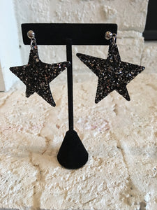 Black Glitter Star Earrings