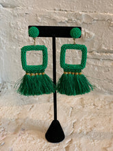 Load image into Gallery viewer, Square Beaded Tassel Earrings-Green
