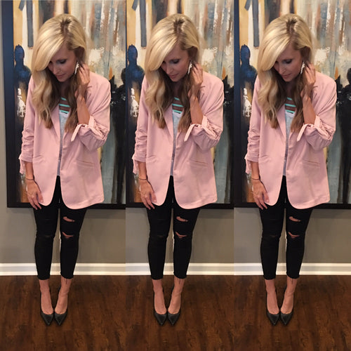 Blush Ruched Sleeve Jacket