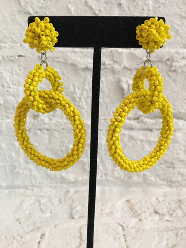 Bright Yellow Beaded Hoops