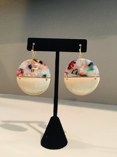 Colorful, Half Resin and Half Gold Circle Drop Earrings